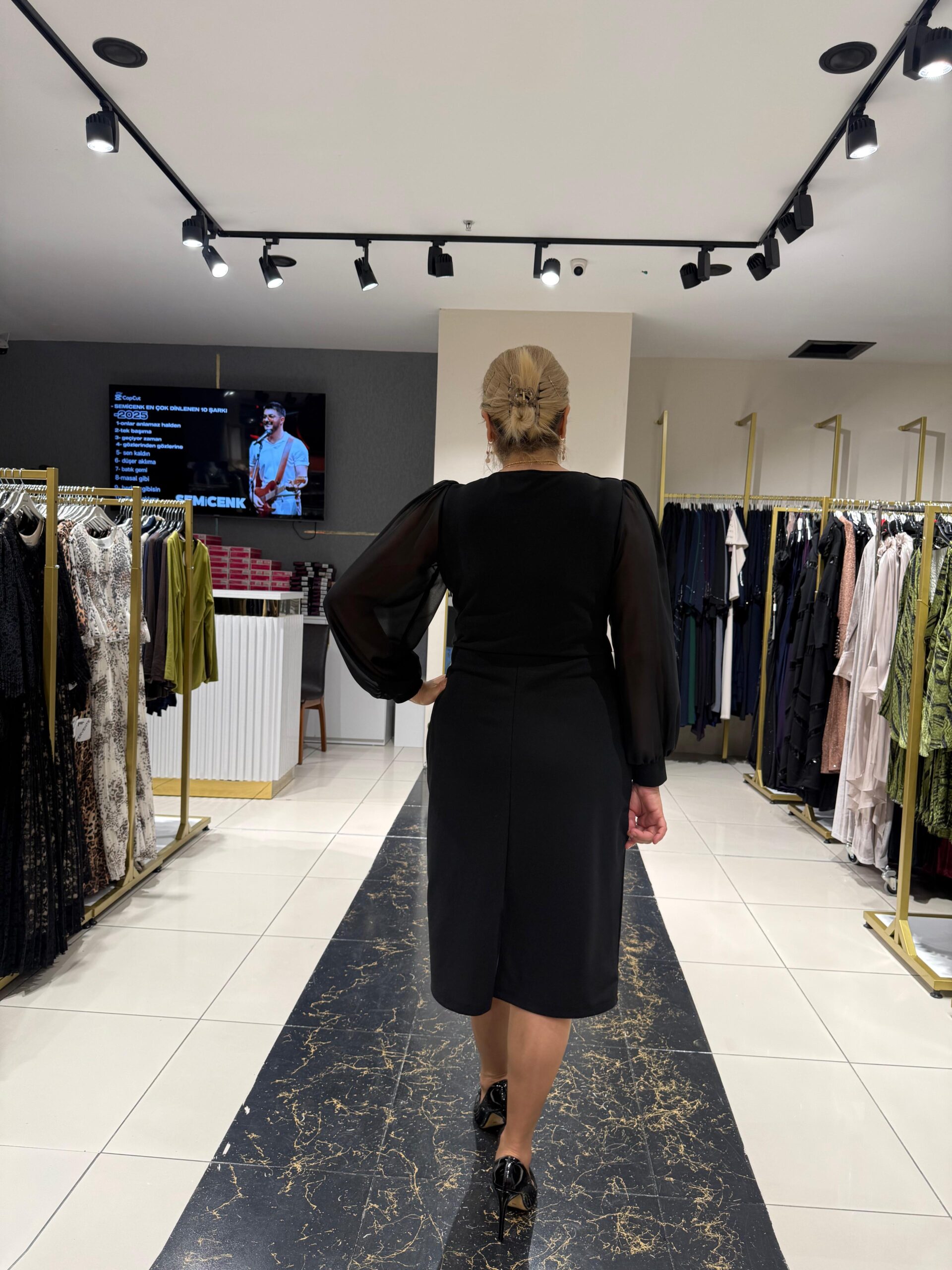 Kare Yaka Taşlı Abiye Elbise - Görsel 3