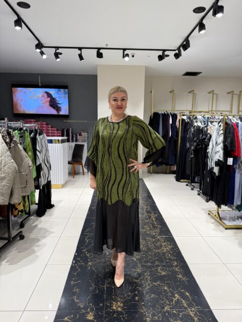 İpek Saten Zebra Desenli Elbise