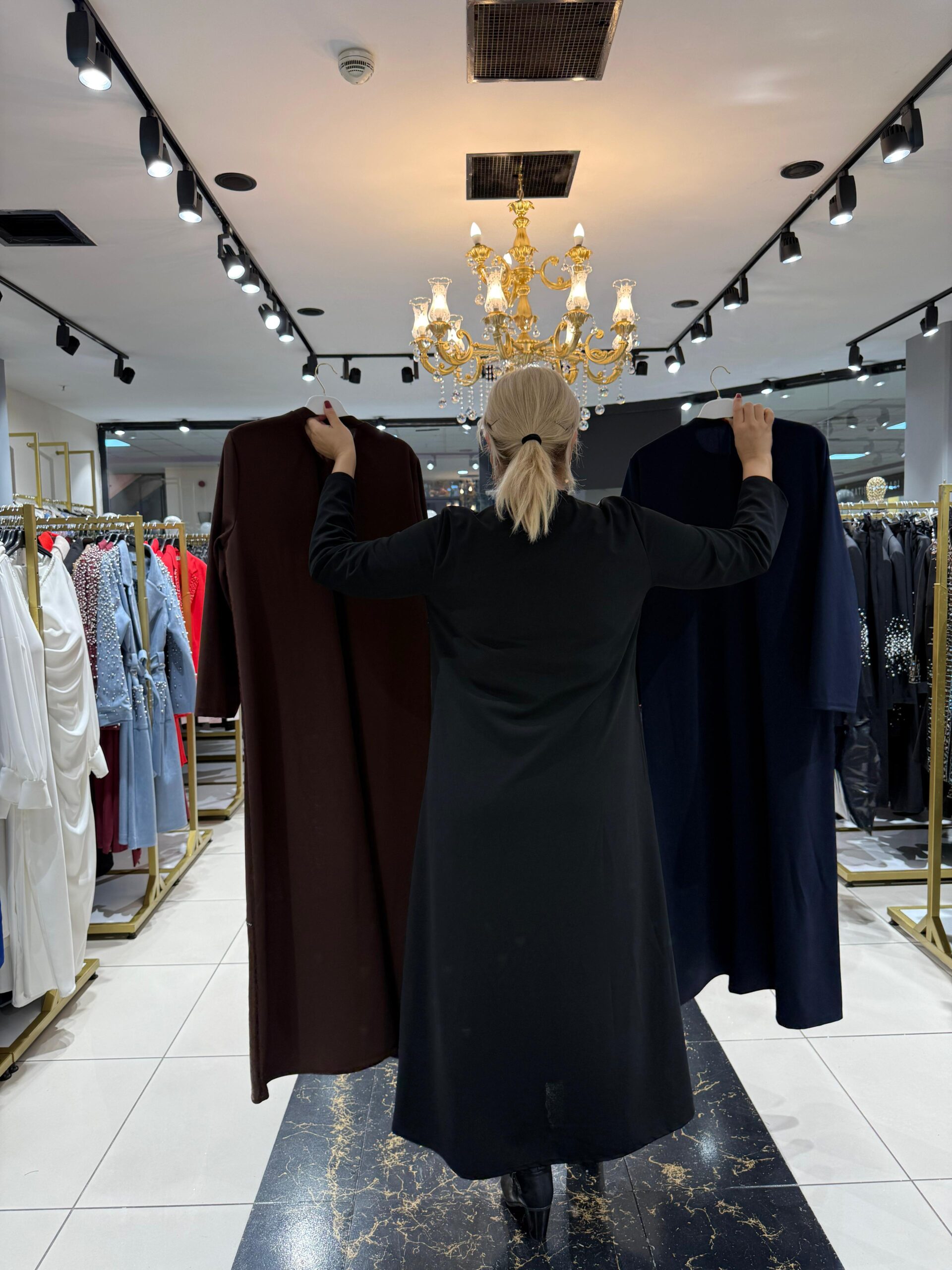 Siyah Büyük Damalı Krep Kumaş Elbise - Görsel 5